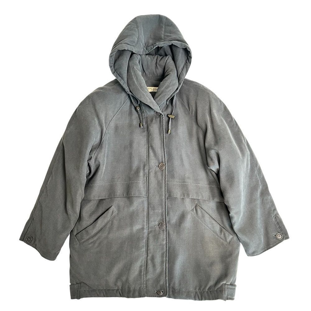 London Fog Women’s Jacket Detachable Hood Zip Quilted Fleece Liner Gray Small